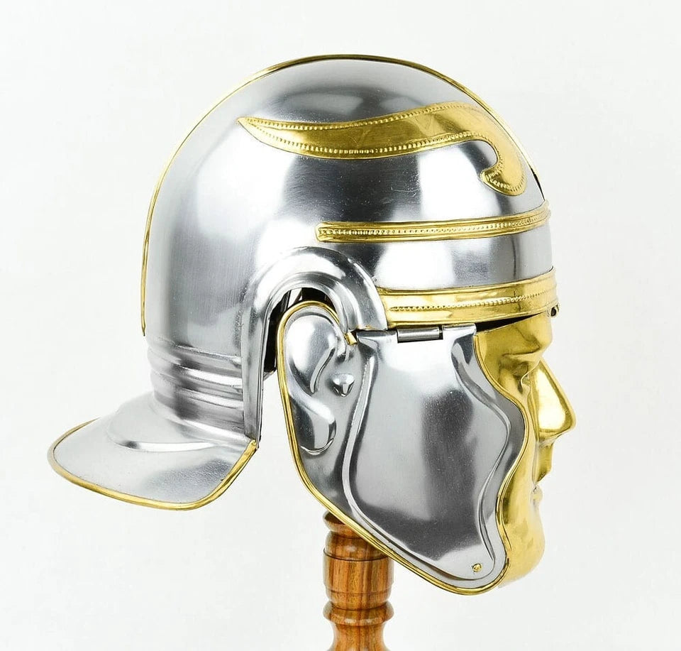 Roman Cavalry Helmet with Brass Mask – 18 Gauge – Deepeeka